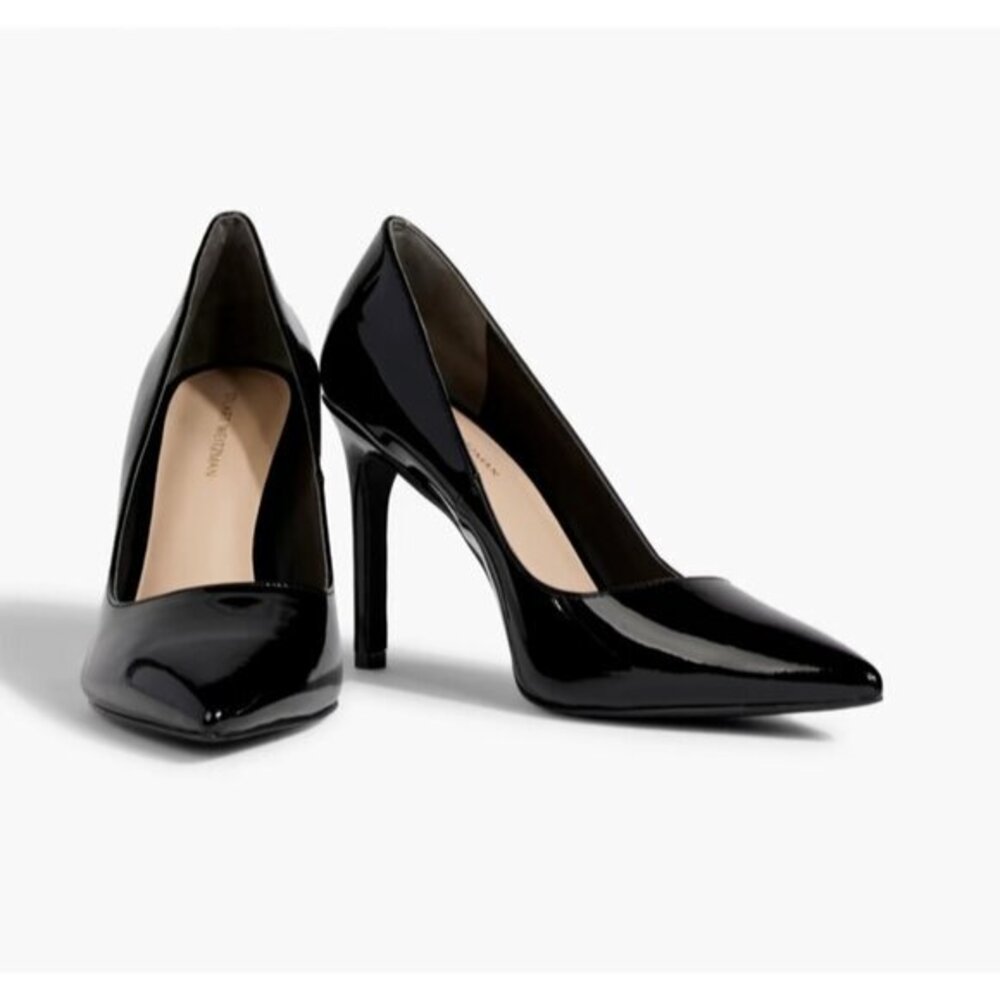 Stuart Weitzman Leigh 95 Pointed Toe Pump Black Patent Leather SZ 8 NEW $475